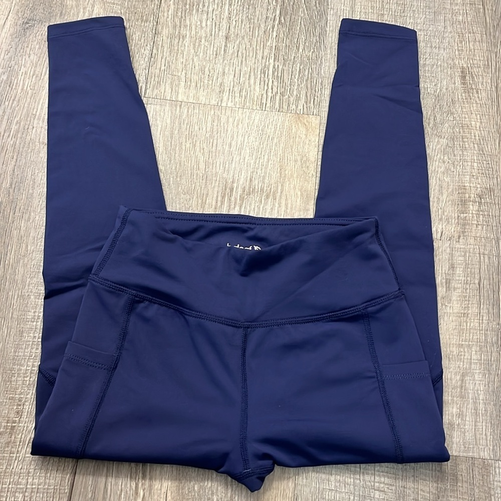 Baleaf Athletic Compression Leggings Navy High Waist Pockets, Women’s Sz Small